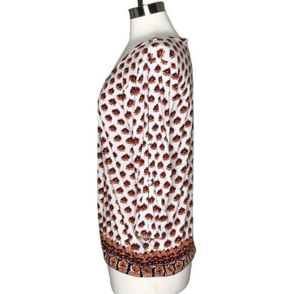 Lucky Brand M button sleeve top medallion print white red - Picture 3 of 8